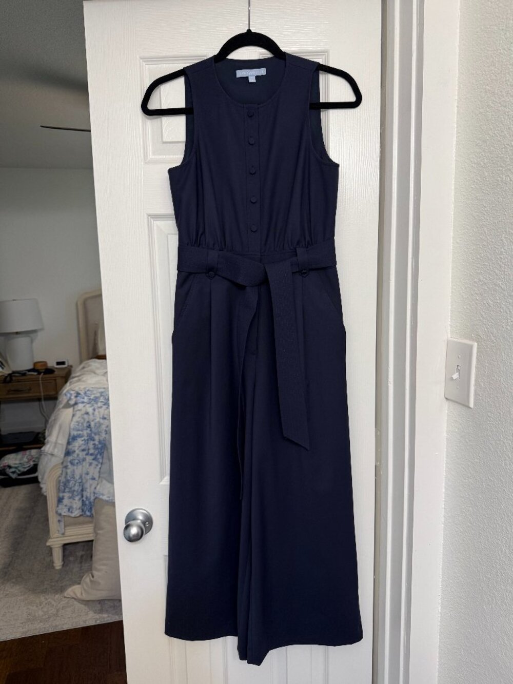 Antonio Melani Navy Wide Leg Cropped Jumpsuit Size 2